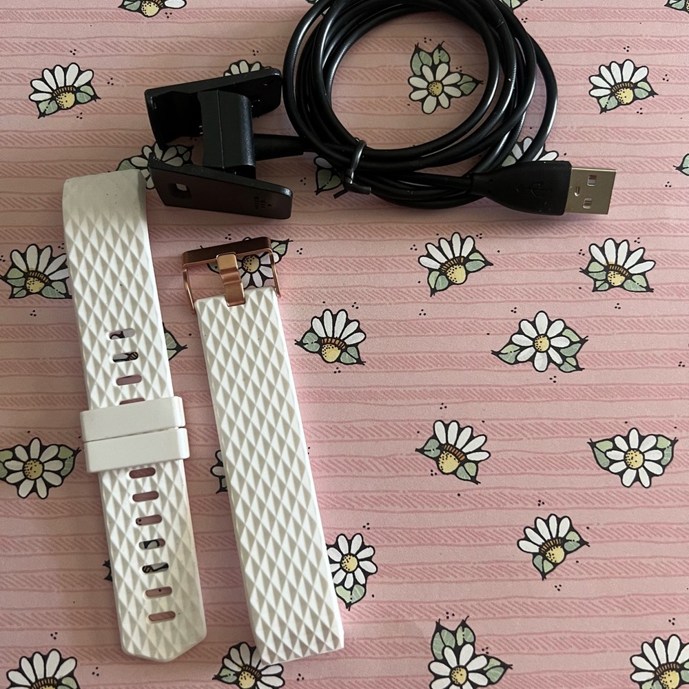 New White Textured Fitbit Charge 2 Watch Band with Charger